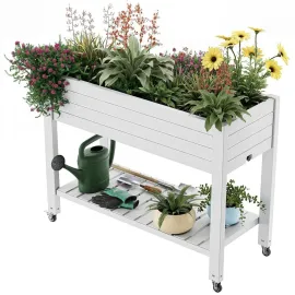 Elevated Raised Garden Bed with Wheels, Outdoor Large Resin Patio Planter Box Stand Divisible with Drain Plug, Water, Customized