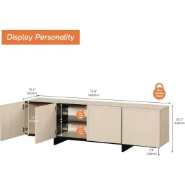 Modern TV Stand for 32-75 inch TVs, Wood Entertainment Center with Storage Cabinets, Media TV Console Table