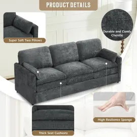 Modern Sofa, 89 Cloud Couch w/Pillows, Pocketed Spring Seats, Comfy 3-Seater Plush Foam Cushions, Chenille Fabric