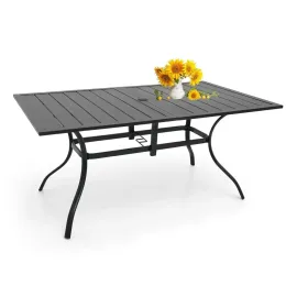 Patio Dining Table for 6 Person, Outdoor Metal 63x38 Inch Rectangle Table with 1.57