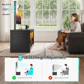 TV Stand with Mount and LED Lights Swivel TV Stand for 70 inch TV Modern Wood Entertainment Center with Power Outlet