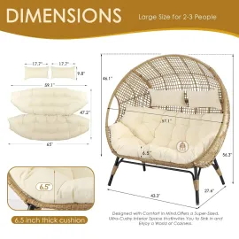 Double Egg Chair Indoor Outdoor Stationary Oversized 6.5