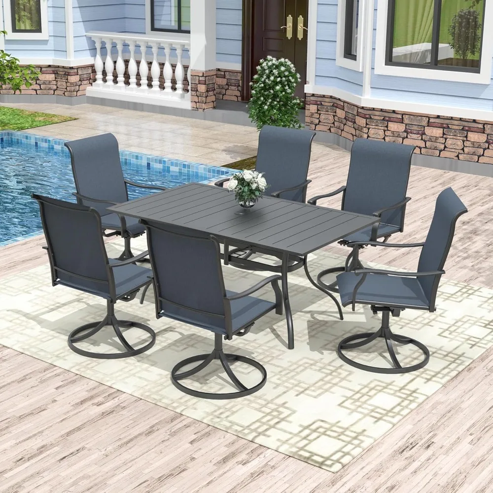Patio Dining Table for 6 Person, Outdoor Metal 63x38 Inch Rectangle Table with 1.57