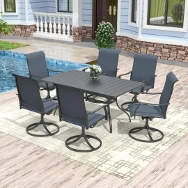 Patio Dining Table for 6 Person, Outdoor Metal 63x38 Inch Rectangle Table with 1.57