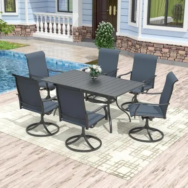 Patio Dining Table for 6 Person, Outdoor Metal 63x38 Inch Rectangle Table with 1.57