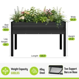 48x24x32in Outdoor Galvanized Raised Garden Bed with Legs, 600LB Elevated Planter Box for Vegetable, Flowers, Customized