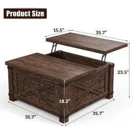 Lift Top Coffee Table with Storage, 35.7 W Square Coffee Tables for Living Room, Small Coffee Table with Large Hidden