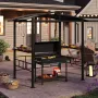8x5 FT Hardtop Grill Gazebo, Outdoor Double-Tiered Barbecue Canopy with Vented Polycarbonate Roof, 2 Side Shelves