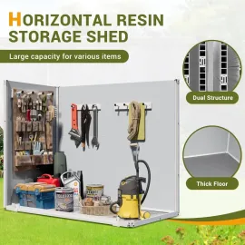 41 Cubic Foot Outdoor Horizontal Storage Shed, Weatherproof Resin Storage Shed, Thickened Floor, Gas Spring, Lockable Door