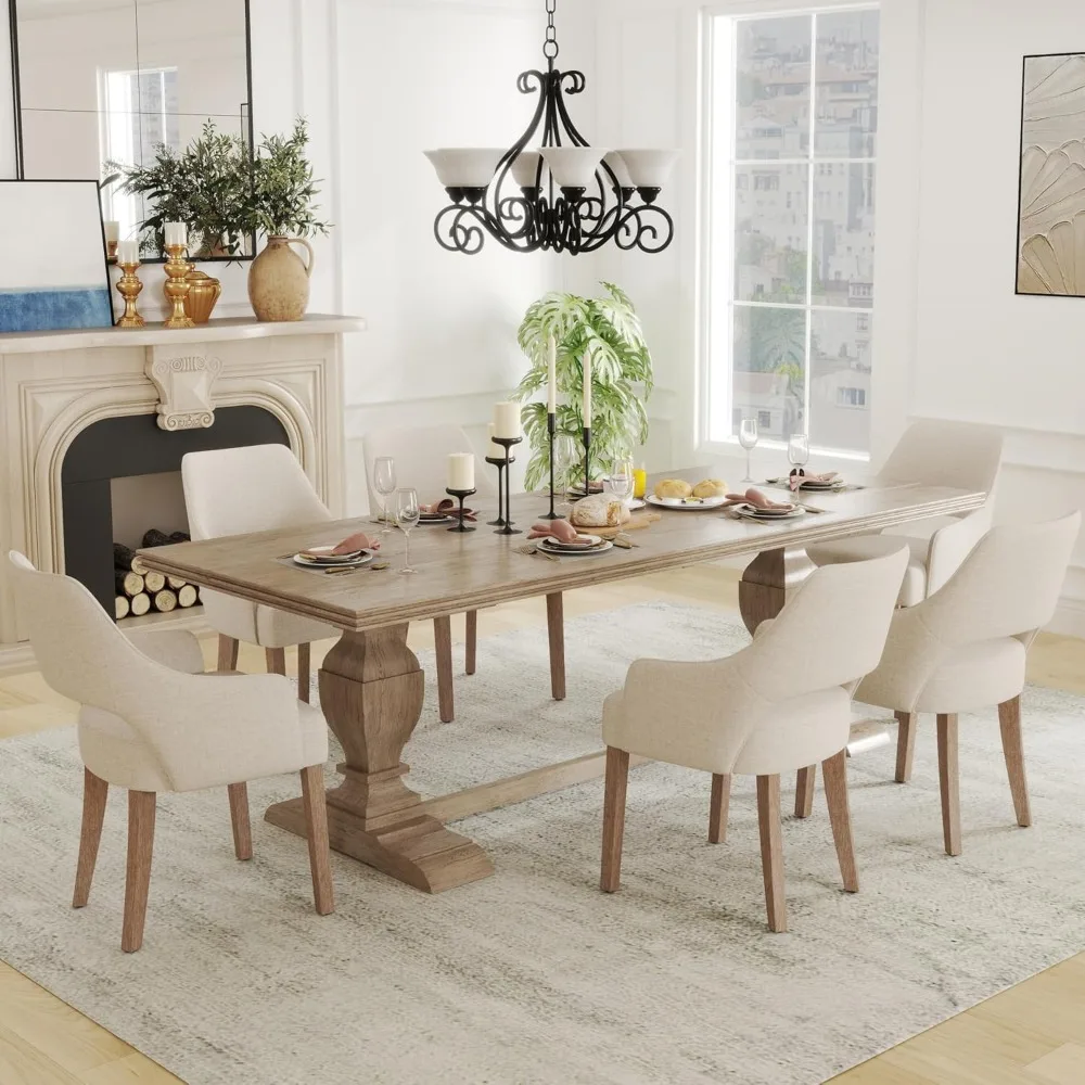 Dining Chairs Set of 2 Linen Upholstered Accent Kitchen Chair with Hollow Back/Padded Seat/Wood Legs for Dining Room Restaurant
