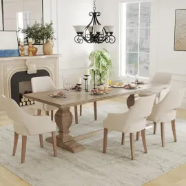 Dining Chairs Set of 2 Linen Upholstered Accent Kitchen Chair with Hollow Back/Padded Seat/Wood Legs for Dining Room Restaurant