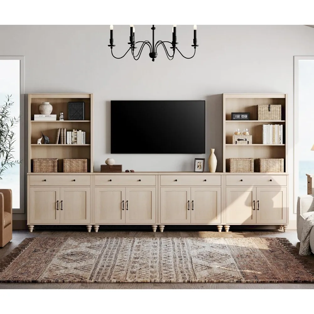 Entertainment Center with Bookshelves for TVs up to 75, Farmhouse Wall Unit TV Stand with 8 Doors & 4 Drawer