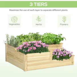 3 Tier Raised Garden Bed, Outdoor Planter Box, Wooden Garden Box with Open Bottom for Growing Vegetables, Herbs, Customized