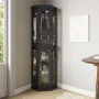 Lighted Three-sided Glass Display Cabinet with Tempered Glass Doors and Shelves, Wooden Corner Cabinet with Light Bulbs
