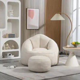 Beanbag chair and footstool, comfortable beanbag sofa chair, high-pressure foam couch, used in living room and bedroom