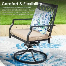 Outdoor Metal Swivel Chairs Set of 2 Patio Dining Chair with Cushion Furniture Set for Garden Backyard Bistro, Customized