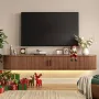 71 Floating TV Stand with Power Outlet for TVs up to 80, Fluted Entertainment Center with Remote Control for LED Lights