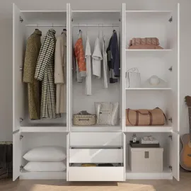 78” 6-Door Large Armoire Wardrobe Closet, Bedroom Armoire with 3 Drawers & 2 Hanging Rod, Wooden Wardrobe Closet, Customized