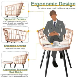 3 Piece Patio Furniture Set Outdoor Wicker Bistro Rattan Chairs Conversation Set of 2 with Coffee Table, Customized