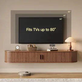 71 Floating TV Stand with Power Outlet for TVs up to 80, Fluted Entertainment Center with Remote Control for LED Lights