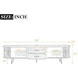 TV Stand, Mid Century Modern for TVs up to 75”, Fluted Entertainment Center, Media Console with Tambour Sliding Doors