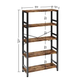 Bookshelves and Bookcases,31.5in Wide Shelf 5-Tier Ladder Shelf 110lbs/shelf Vintage Industrial Style Bookcase
