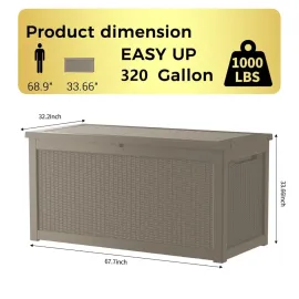 320 Gallon Lockable Resin Deck Box, Waterproof & UV-Resistant Outdoor Storage Box for Outdoor Cushion Storage, Customized