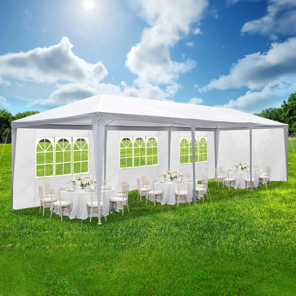 10' X 30' Outdoor Waterproof Gazebo Canopy Tent with Removable Side Walls and Windows, Heavy Duty Tent, White