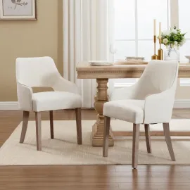 Dining Chairs Set of 2 Linen Upholstered Accent Kitchen Chair with Hollow Back/Padded Seat/Wood Legs for Dining Room Restaurant