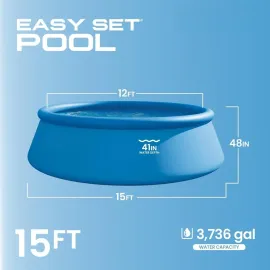 Easy Set 15 ft x 48in Above Ground Pool Set, Round Inflatable Swimming Pool with 1000 GPH Cartridge Filter Pump, Customized