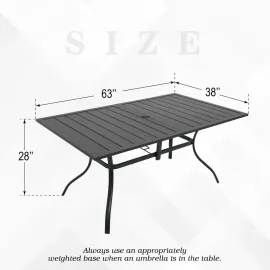 Patio Dining Table for 6 Person, Outdoor Metal 63x38 Inch Rectangle Table with 1.57