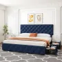 King Size Bed Frame with 4 Storage Drawers and Adjustable Headboard, Faux Leather Upholstered Platform, Customized