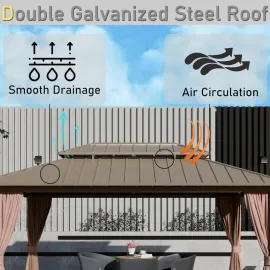Gazebo 10' x 10', Outdoor Aluminum Frame Galvanized Steel Double Roof Pavilion with Netting and Shaded Curtains