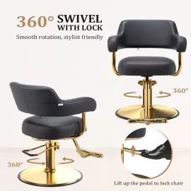 Barber Chairs for Barbershop Black and Gold Styling Chair, Salon Chair for Hair Stylist Heavy Duty Hydraulic Pump