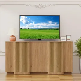 Buffet Cabinet with Storage, 118 Accent Sideboard Modern Credenza Set of 2 with Doors & Adjustable Shelves Fluted Media