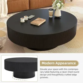 31 Inch Modern Round Coffee Table with Sturdy Base, Wood Center Tables for Living Room Reception Room, Easy Assemble