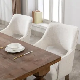 Dining Chairs Set of 2 Linen Upholstered Accent Kitchen Chair with Hollow Back/Padded Seat/Wood Legs for Dining Room Restaurant