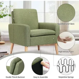 Accent Chair Set of 2 Living Room Mid-Century Modern Chair, Upholstered Fabric Comfy Club Armchair Pair of Leisure Sofa Chairs