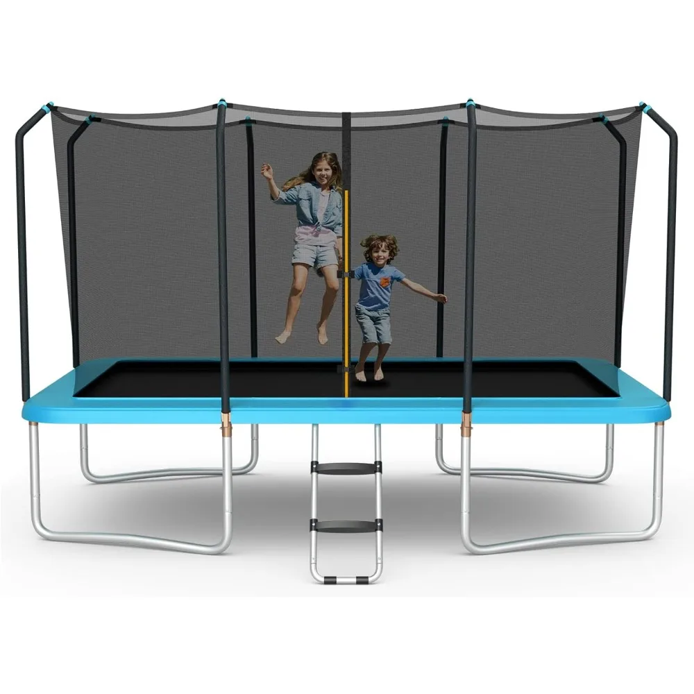 8' X 14' ASTM Certified Rectangular Trampoline with Fence, Ladder, Double-sided Galvanized Steel Frame, 440 Lbs Max Capacity