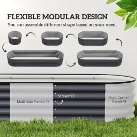 8' x 2' x 1.4' Galvanized Raised Garden Bed Kit, Outdoor Metal Elevated Planter Box with Safety Edging, Easy DIY, Customized