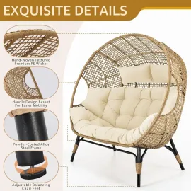 Double Egg Chair Indoor Outdoor Stationary Oversized 6.5