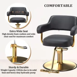 Barber Chairs for Barbershop Black and Gold Styling Chair, Salon Chair for Hair Stylist Heavy Duty Hydraulic Pump