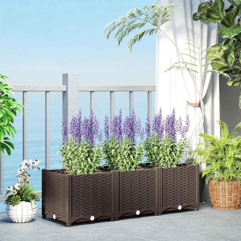 4 x 1 x 1 ft Raised Garden Bed, Indoor Outdoor Plastic Planter Box with Drainage Holes, Drain Plugs and Water, Customized