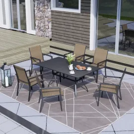Patio Dining Table for 6 Person, Outdoor Metal 63x38 Inch Rectangle Table with 1.57