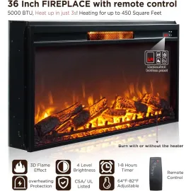 Fireplace TV Stand for 80 Inch TV, 35.7 Tall Farmhouse Entertainment Center W/36'' Electric Fireplace, Media Console