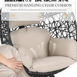 Oversized Hanging Egg Chair with Stand, Indoor Outdoor Grey Wicker Bird Cage Swing Chair, Patio Hammock Swinging, Customized