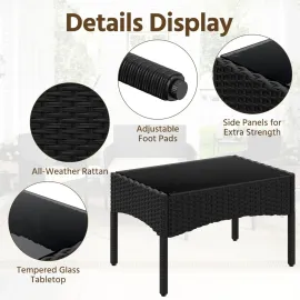 Patio Furniture Set 4 Pieces Conversation Sets, Rattan Chair Wicker Set Loveseat with Soft Cushion and Glass Table, Customized