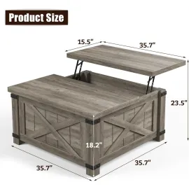 Lift Top Coffee Table with Storage, 35.7 W Square Coffee Tables for Living Room, Small Coffee Table with Large Hidden