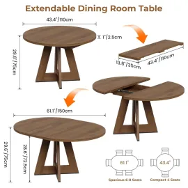Extendable Round Dining Table for 4-8,Modern Kitchen Oval Dining Table with Removable Leaves Space Saving, Wood Base, Customized