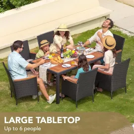 7-piece Furniture Set, Terrace Reception Set, with Lovewood Tabletop, Rattan Outdoor, Black